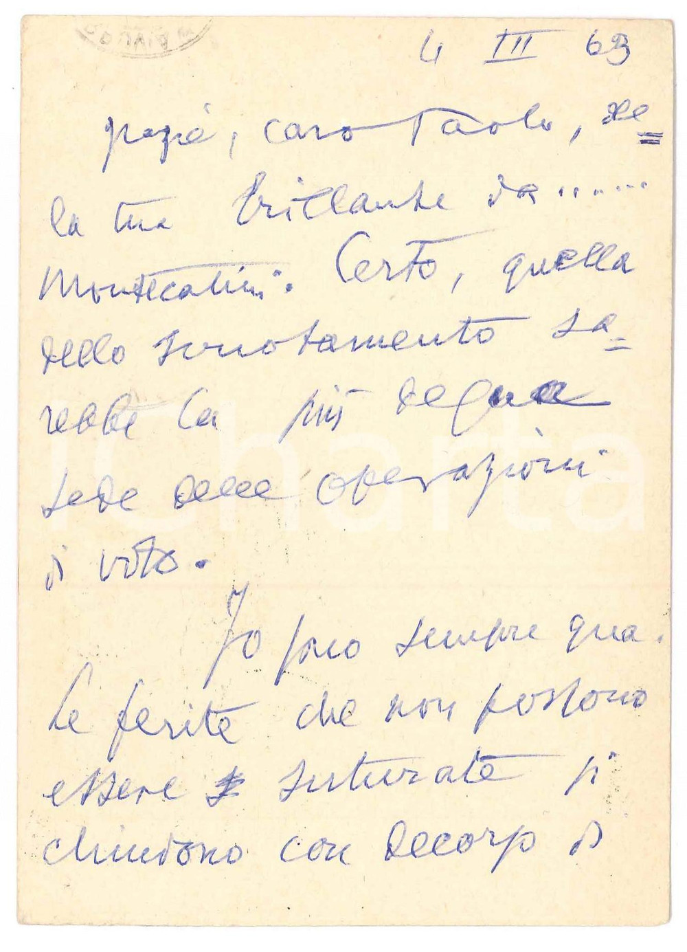 Autografo originale 1963 Cartolina Aurelio CANDIAN a un amico avvocato  Autografo 1