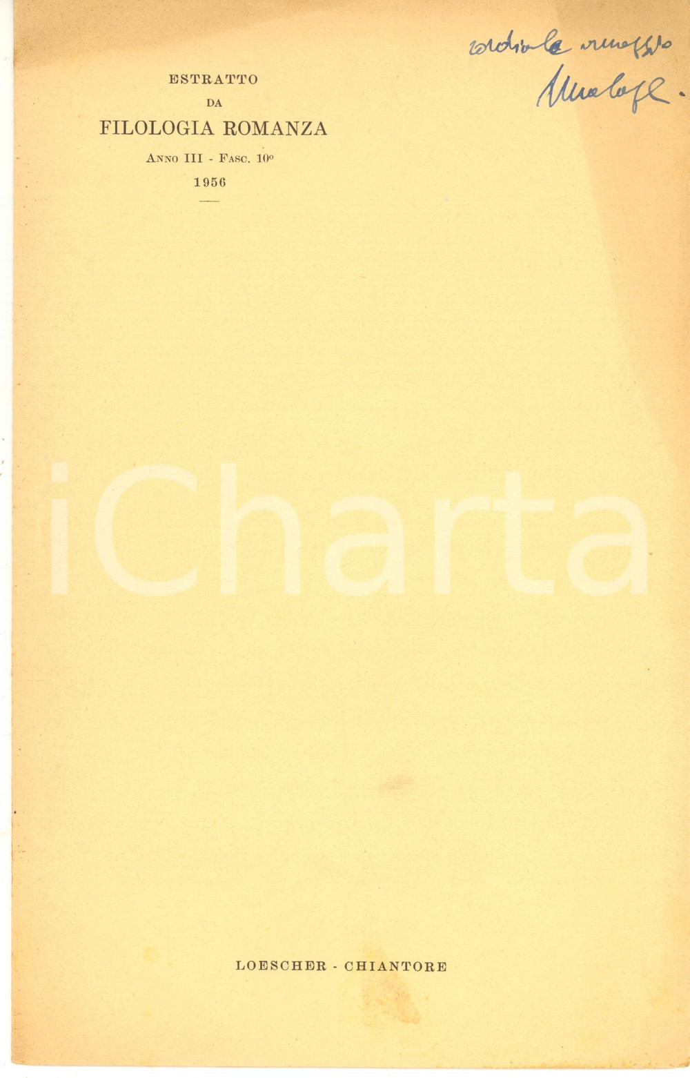 1956 Luigi MALAGOLI Intorno agli scrittori religiosi delle origini - AUTOGRAFO Pubblicazione d'epoca, con invio autografo in copertina.Estratto da "Filologia romanza" - Anno III, fasc. 10.CONDIZIONI: FAIR (buone condizioni interne, ma bruniture e macchie in copertina)PAGINE: 6 + copertina in carta    originale e autentica 1