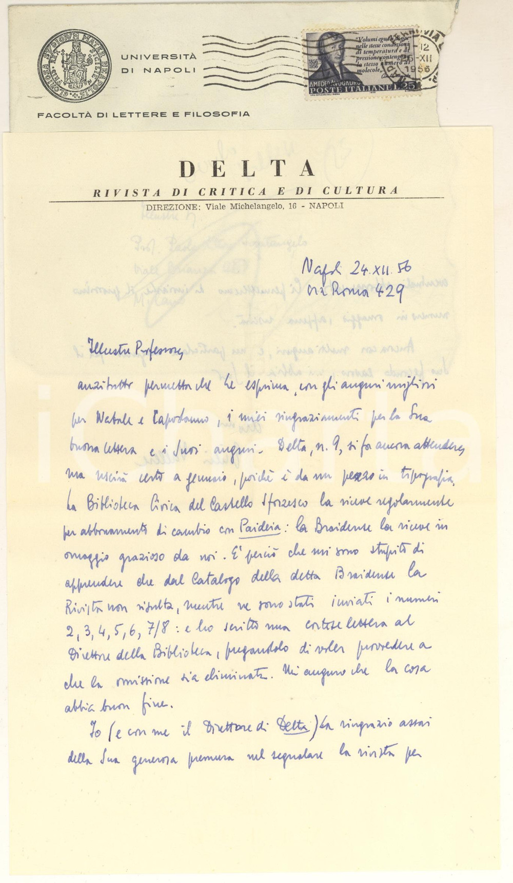 Autografo originale 1956 NAPOLI Giulio VALLESE sulla rivista Delta alla Braidense Autografo 1