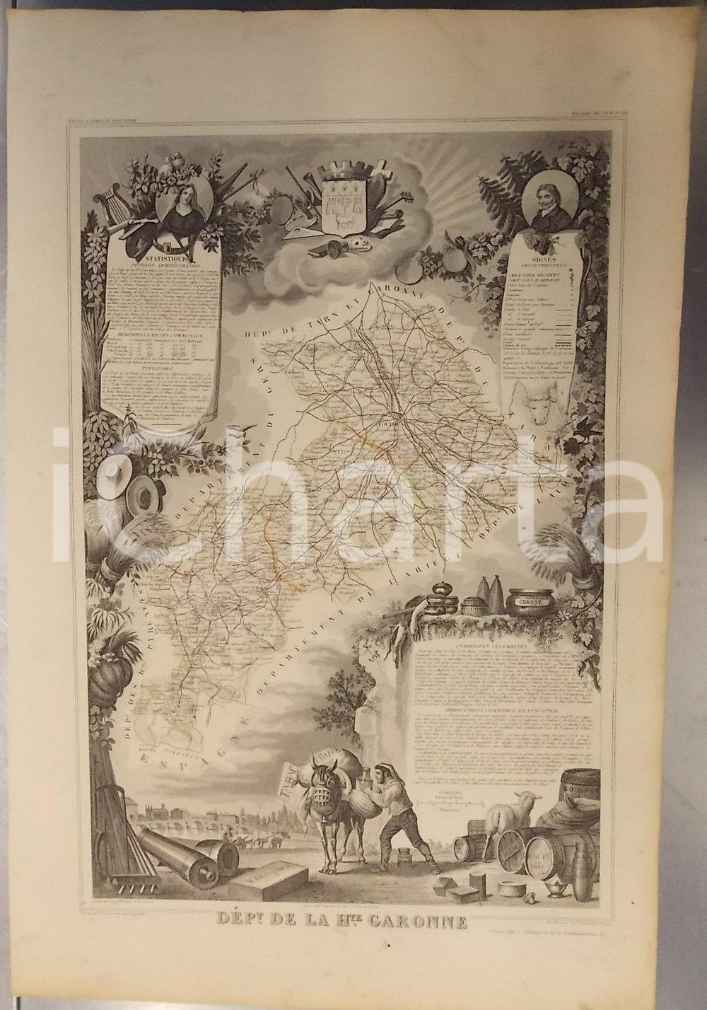 Stampa, bozzetto originale 1861 PARIS Atlas National de la France illustré  Département HAUTE GARONNE n°30 1