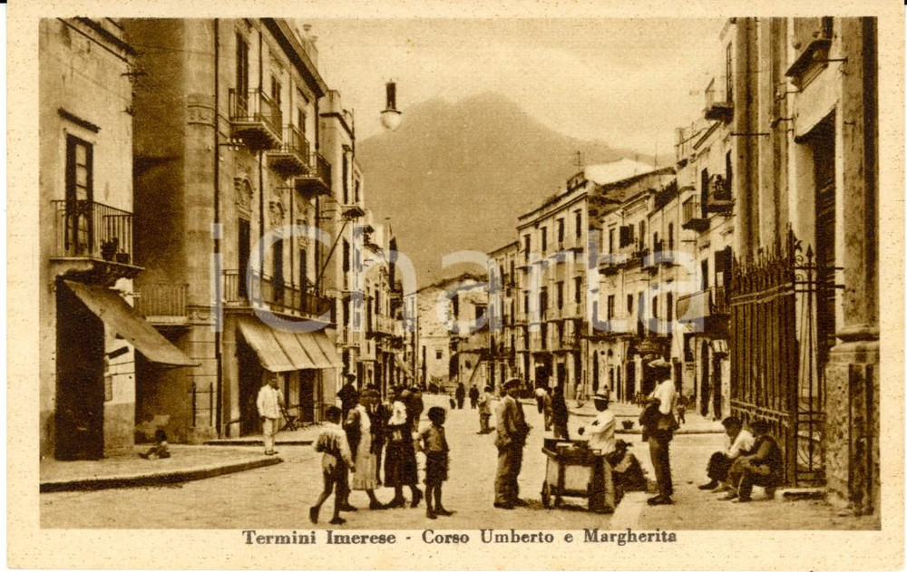 Cartolina originale da collezione 1930 ca TERMINI IMERESE Corso UMBERTO e MARGHERITA Cartolina ANIMATA 5 1