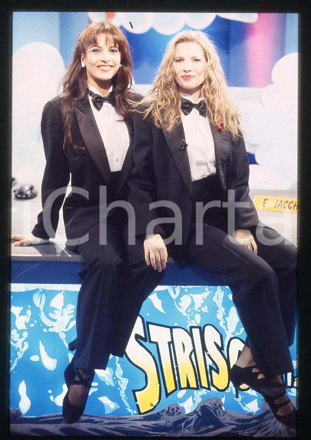 35mm vintage slide* 1995 STRISCIA LA NOTIZIA - Laura FREDDI e Miriana TREVISAN 2