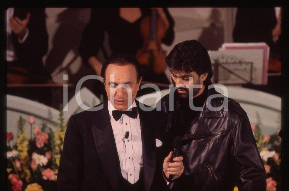 Negativo, diapositiva originale 35mm vintage slide 1994 FESTIVAL SANREMO  Andrea BOCELLI e Pippo BAUDO 1