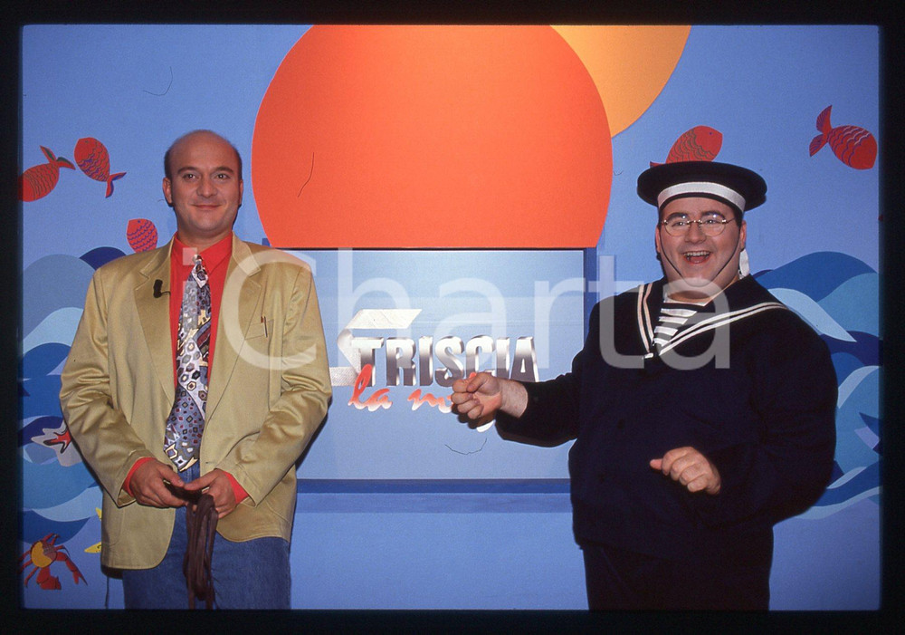 35mm vintage slide* 1992 STRISCIA LA NOTIZIA - Gianni FANTONI e Claudio BISIO 13