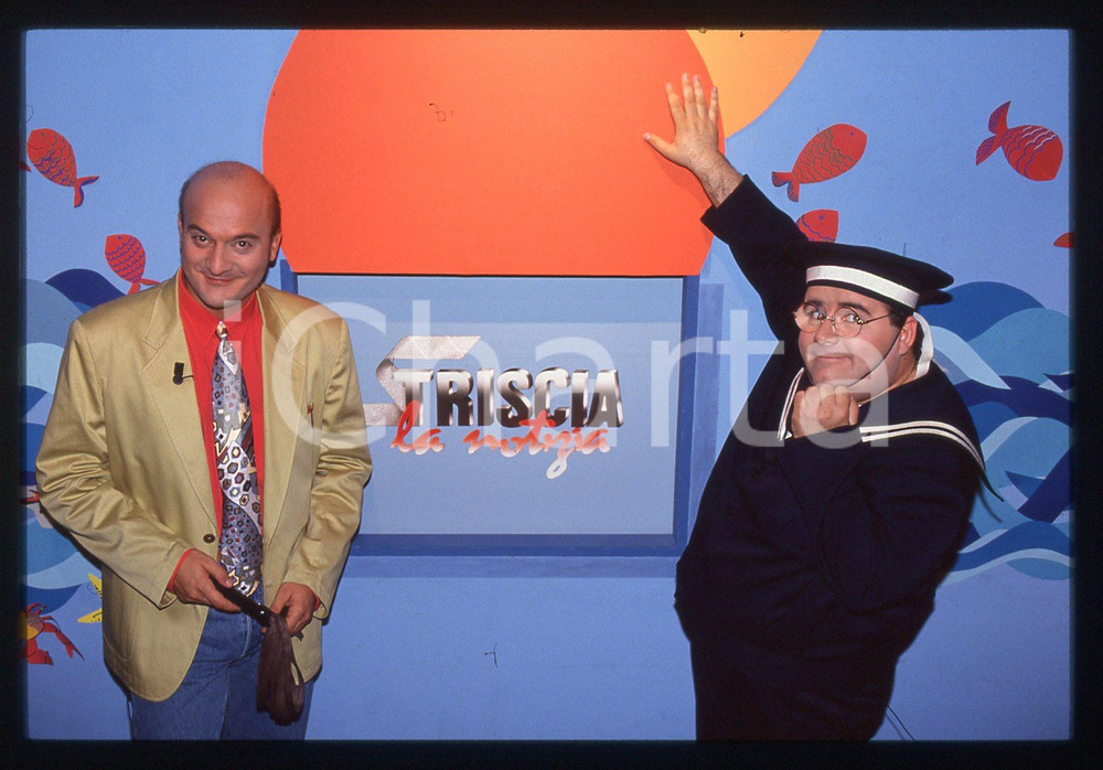 35mm vintage slide* 1992 STRISCIA LA NOTIZIA - Gianni FANTONI e Claudio BISIO 14