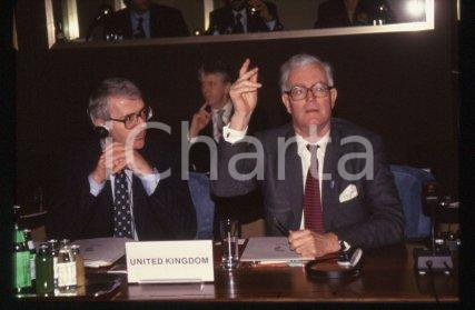 35mm vintage slide* 1990 ca UK British politician John MAJOR & Douglas HURD (4)