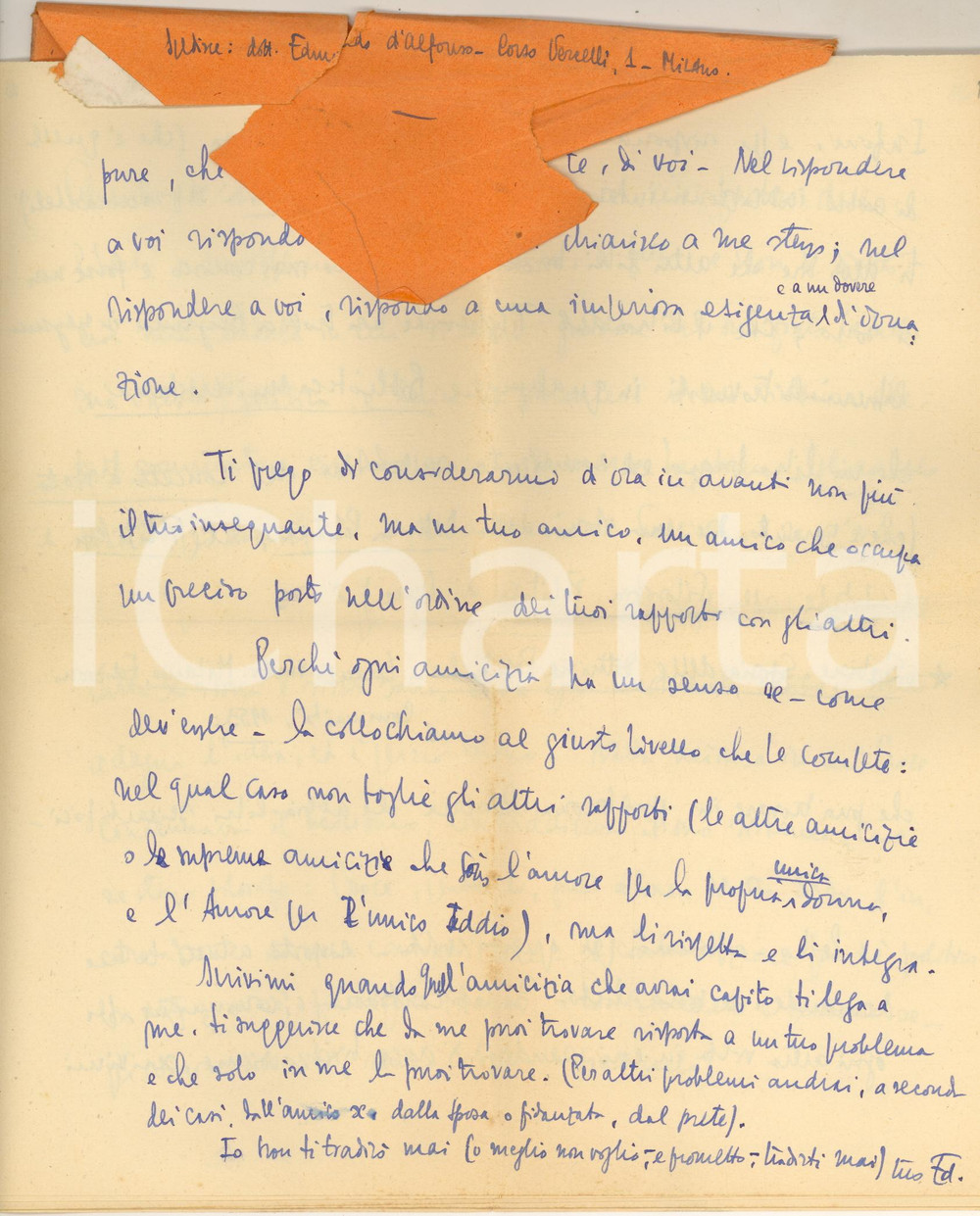 Autografo originale 1954 RIMINI Lettera Edmondo D ALFONSO  Tasca e la critica a Hegel Autografo 1