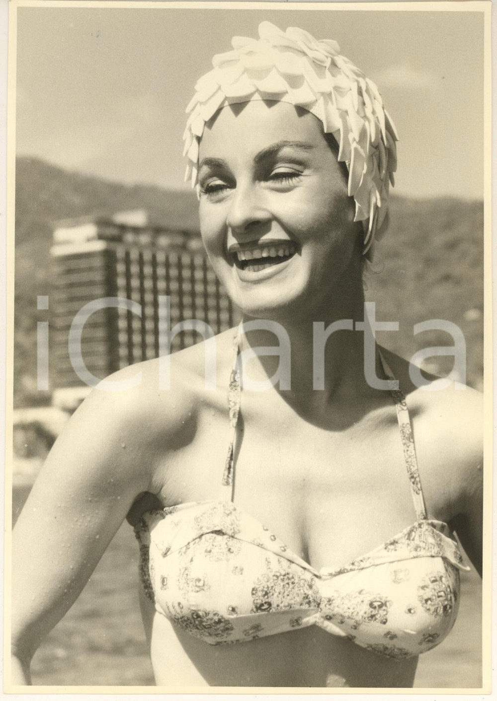 Fotografia d epoca originale 1955 ca CINEMA Silvana PAMPANINI  Ritratto in bikini e cuffia Foto 2 1