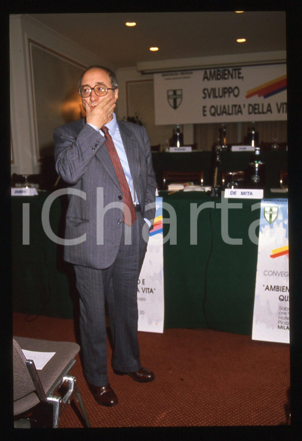 35mm vintage slide* 1989 MILANO Enrico DE MITA Convegno Ambiente Sviluppo (1)