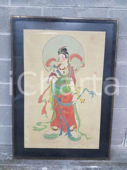 1975 CINA VINTAGE Giovane donna con veli colorati - quadro 81,5 x 113 cm