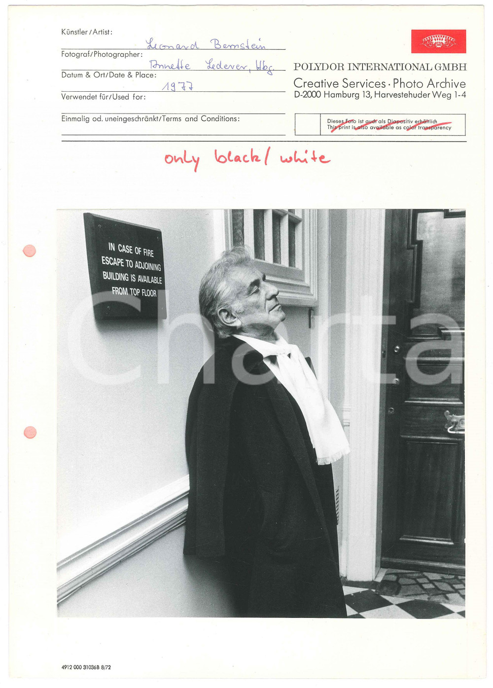 Fotografia d epoca originale 1977 MUSICA CLASSICA Leonard BERNSTEIN Photo POLYDOR 21x30 cm 1