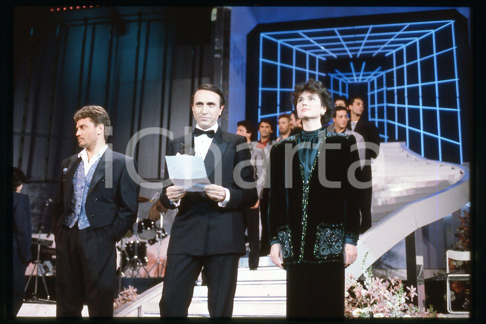 Negativo, diapositiva originale 35mm vintage slide 1985 ca SANREMO Franco SIMONE Gigliola CINQUETTI Pippo BAUDO 1