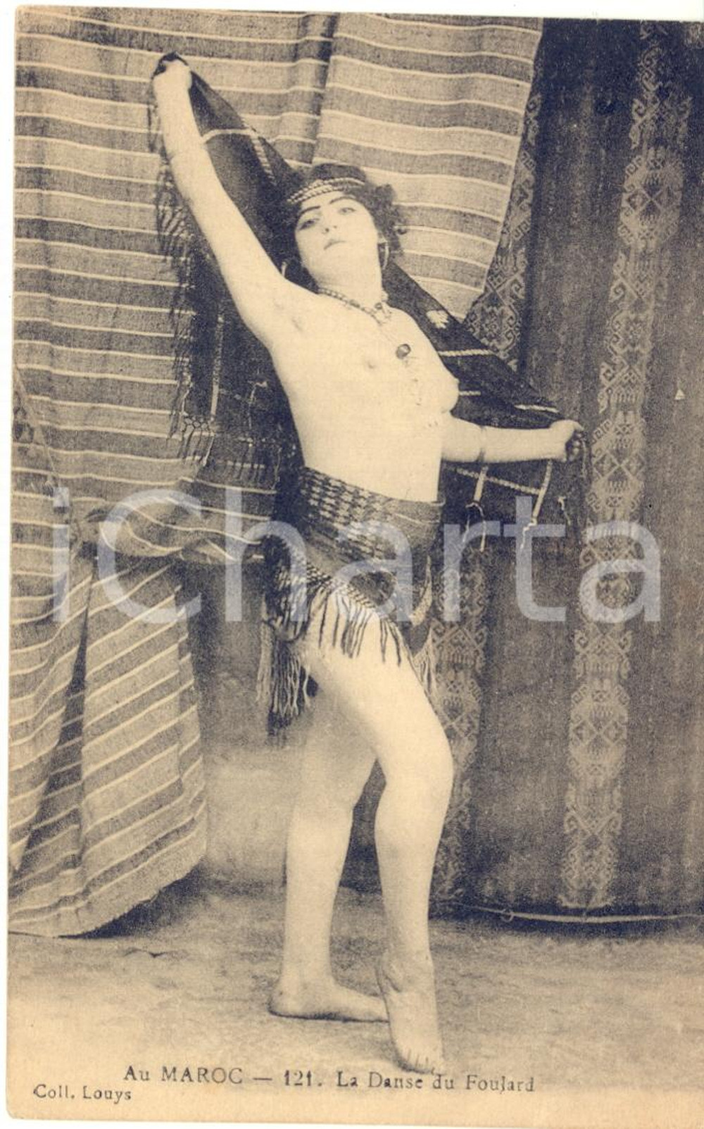 1910 ca ETHNIC NUDE WOMAN MAROC La danse du foulard - Vintage postcard FP Cartolina postale d'epoca, non viaggiata.FORMATO: FPCONDIZIONI: FAIR (margine rifilato; lievi piegature)    originale e autentica 1