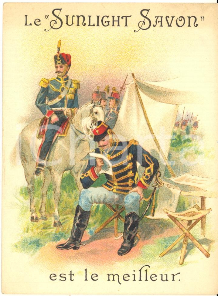 1890 ca BRUXELLES - SUNLIGHT SAVON - Carte publicitaire ARMEE (5) 9x12  Cartoncino pubblicitario originale d'epoca.CONDIZIONI: GFORMATO: 9x12 cm    originale e autentica 1