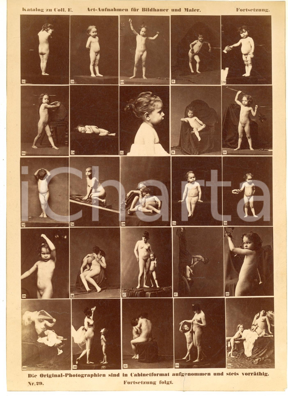 1910 ca VINTAGE EROTIC Full nude woman and little girl posing - RARE PHOTO  Rara fotografia originale d'epoca, su carta all'albumina, composta da 25 provini della collezione "Epreuves-Primes" della rivista "L'Etude acad&eacute;mique" (edita fino al 1914). FAIR/discreto lievi gualciture marginali e piegature angolari Formato: 17x24 cm originale e autentica 1