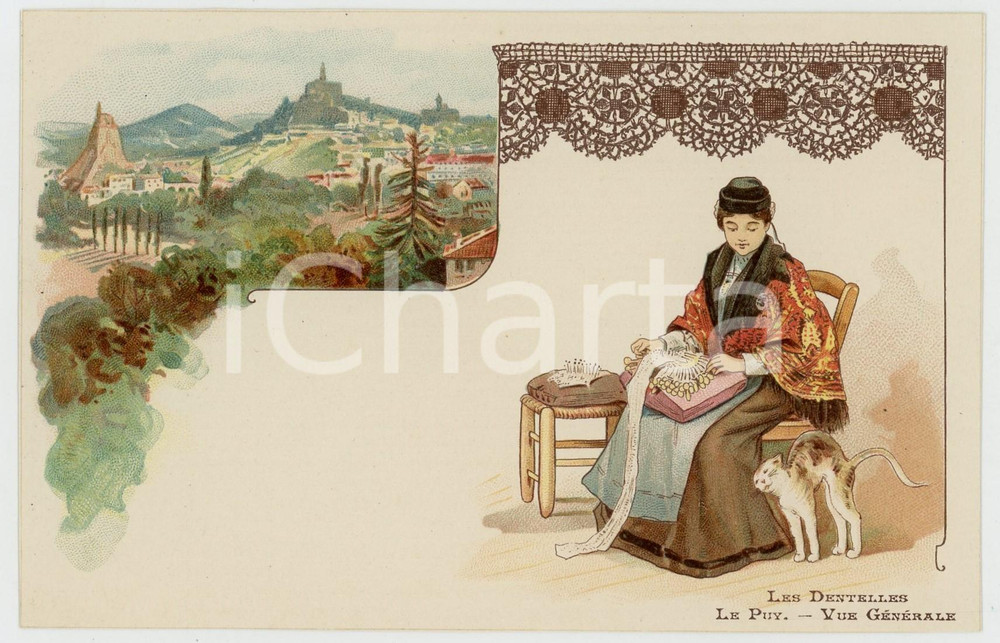 1910 ca LES DENTELLES - LE PUY - Vue gÃ©nÃ©rale - Postcard CPA  Cartolina postale originale d'epoca, priva della stampa al verso, realizzata per essere successivamente personalizzata a scopo pubblicitario. GOOD/buono ma piccola impressione di inchiostro al verso Formato: 14x9 cm originale e autentica 1