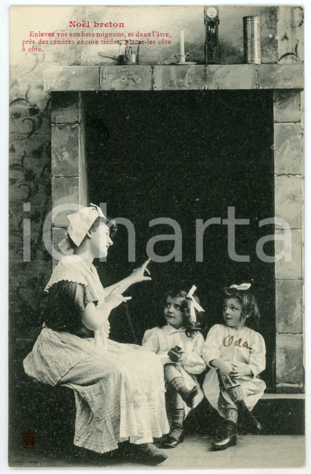 1905 FRANCE BRETAGNE - NoÃ«l breton - Enlevez vos souliers mignon - Postcard  Cartolina postale d'epoca, viaggiata. GOOD/buono ma piccola impressione di inchiostro al verso Formato: 9x14 cm originale e autentica 1