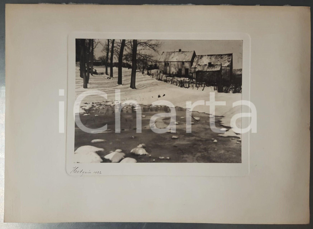 1922 LUXEMBOURG Veduta di campagna con lago ghiacciato *Foto artistica  Fotografia originale d'epoca, montata su carta pesante.   GOOD/buono  Formato: 42x30 cm originale e autentica 1