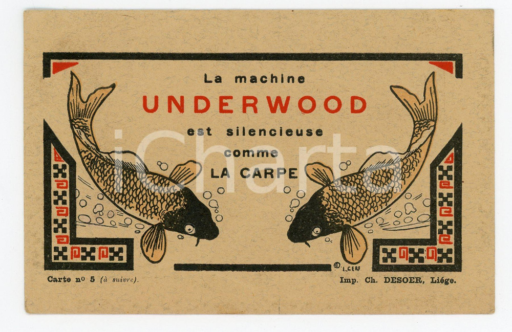 Cartolina originale da collezione 1912 UNDERWOOD est silencieuse comme la carpe  Machine Ã  Ã©crire  Carte Postale 1