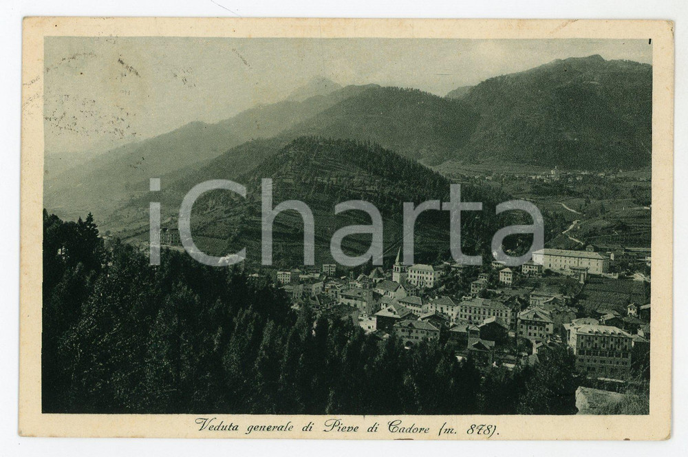 1928 PIEVE DI CADORE (BL) Panorama del paese - Cartolina FP VG  Cartolina postale d'epoca, viaggiata.CONDIZIONI: FAIRFORMATO: FP    originale e autentica 1