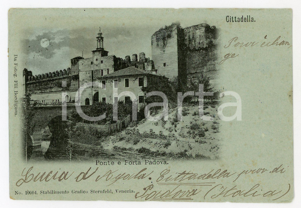 1900 CITTADELLA (PD) Veduta con ponte e Porta Padova - Cartolina FP VG  Cartolina postale d'epoca, viaggiata.CONDIZIONI: FAIRFORMATO: FP    originale e autentica 1