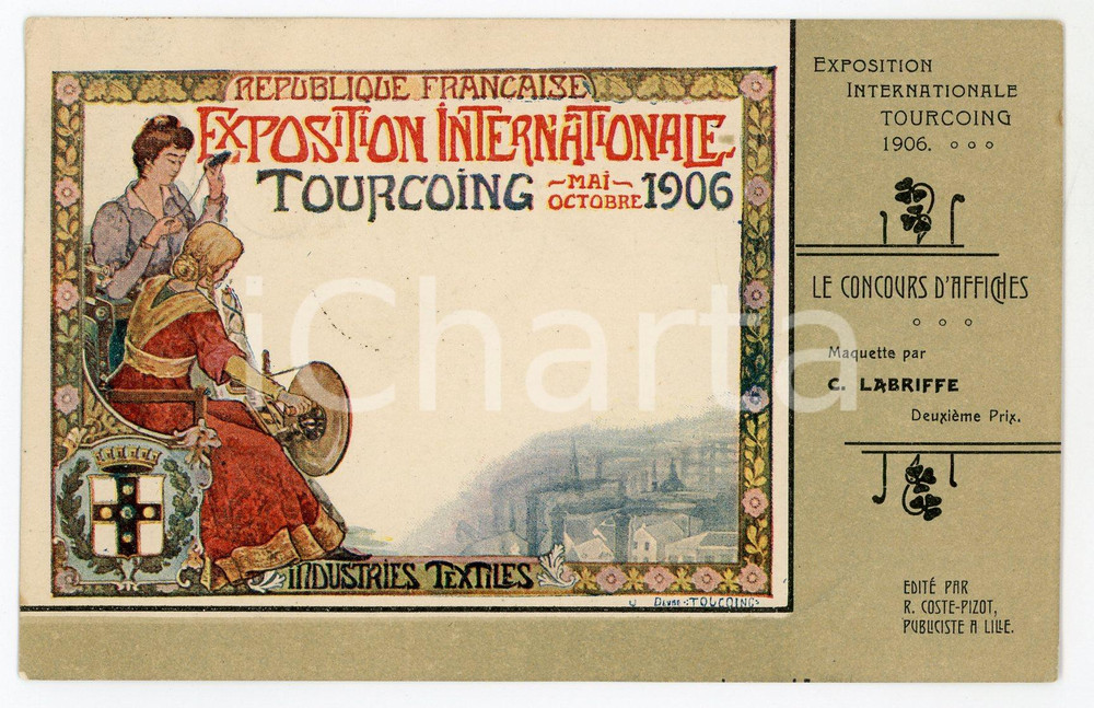 1906 TOURCOING Exposition Internationale - Carte postale maquette C. LABRIFFE  Cartolina postale d'epoca, viaggiata.EDITORE: R. Coste-Pizot, LilleCONDIZIONI: GFORMATO: FP    originale e autentica 1