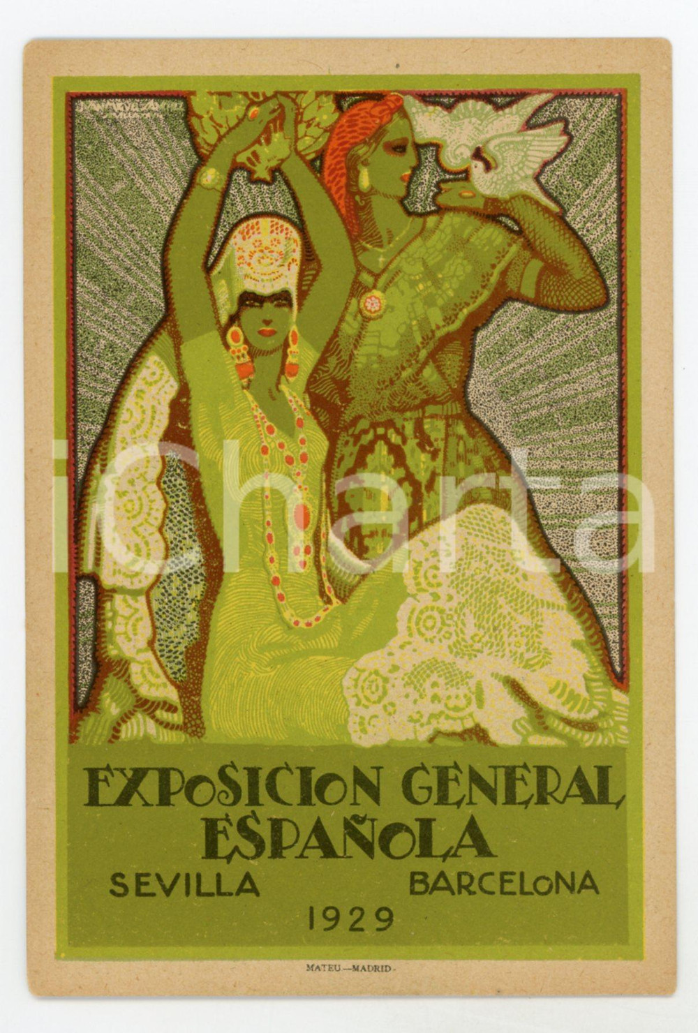 1929 SEVILLA / BARCELONA Exposición General Española - Original postcard women  Pregevole cartolina postale d'epoca, illustrata a colori, non viaggiata.CONDIZIONI: GFORMATO: FP    originale e autentica 1