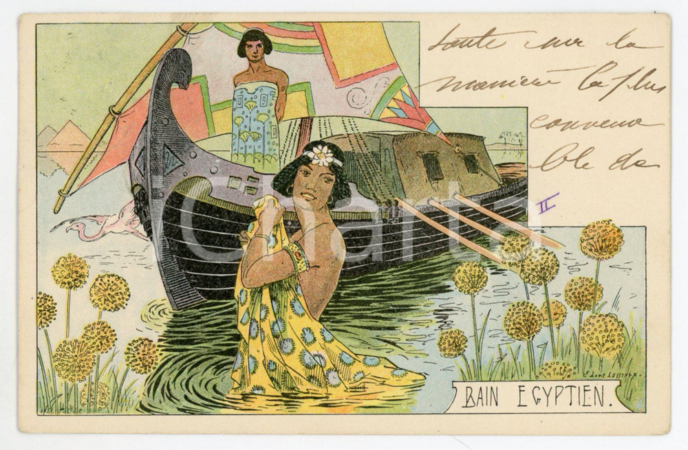 1901 VINTAGE EROTIC Bain Egyptien - Ill. Ernest Louis LESSIEUX - Postcard  Cartolina postale d'epoca, viaggiata.CONDIZIONI: FAIRFORMATO: FP    originale e autentica 1