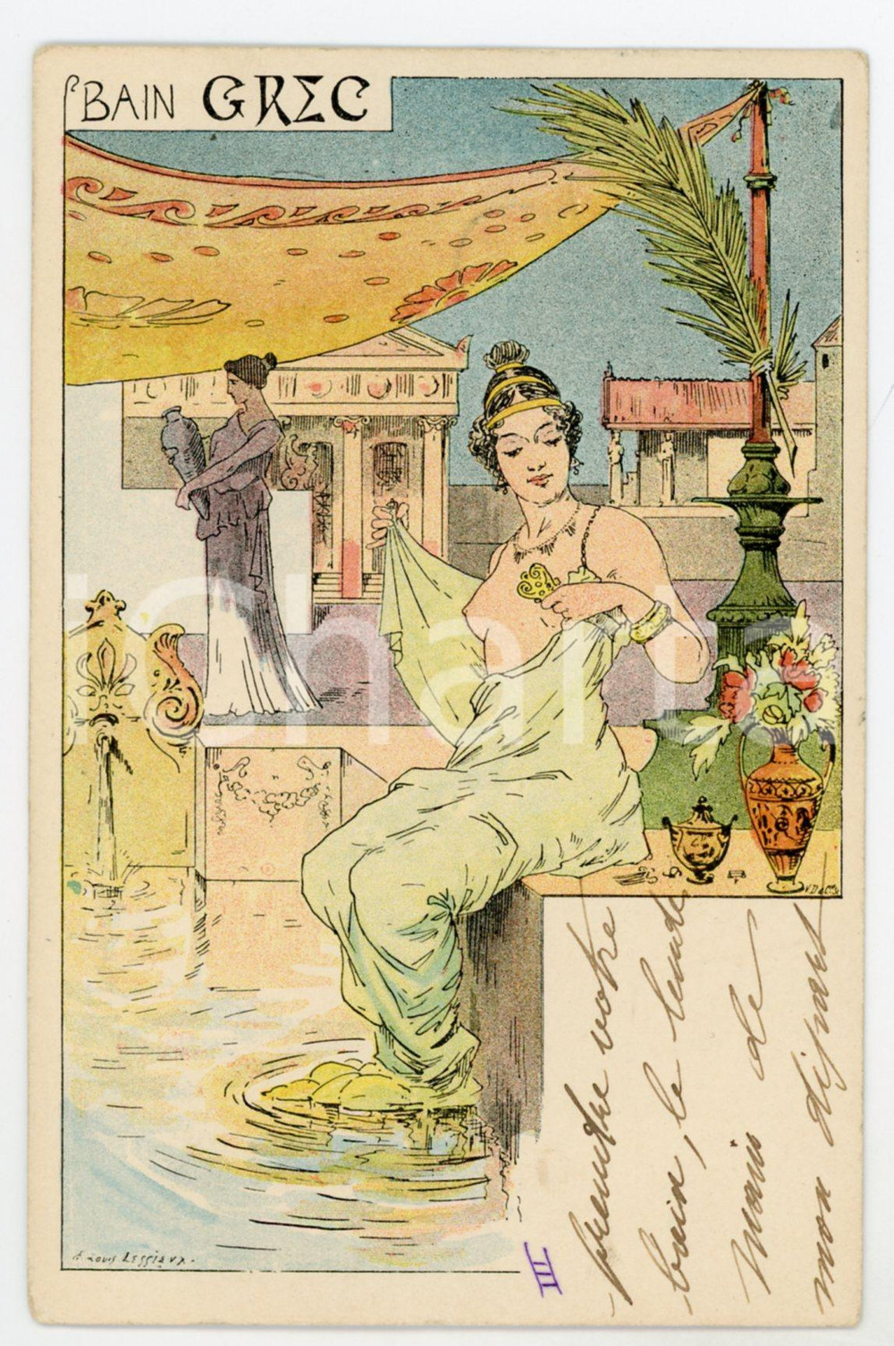 1901 VINTAGE EROTIC Bain Grec - Illustration Ernest Louis LESSIEUX - Postcard FP  Cartolina postale d'epoca, viaggiata.CONDIZIONI: FAIRFORMATO: FP    originale e autentica 1
