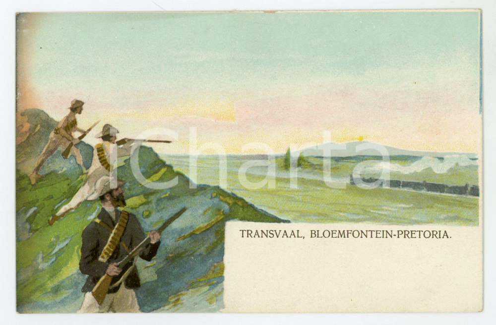 1900ca TRANSVAAL Bloemfontein - Pretoria CHEMINS DE FER ILLUSTRÉS Carte Postale  Cartolina postale d'epoca, non viaggiata.CONDIZIONI: FAIRFORMATO: FP    originale e autentica 1