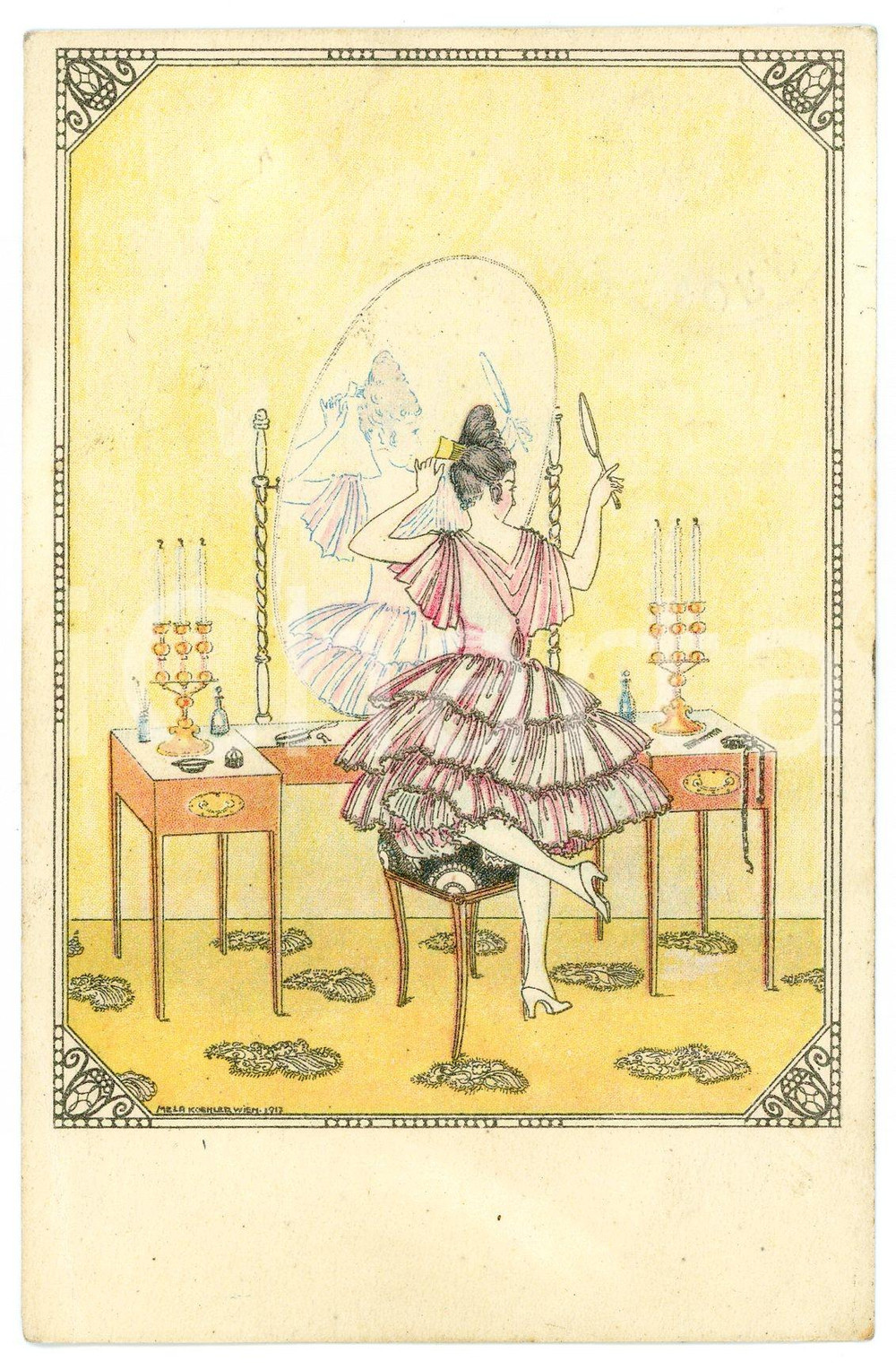 1917 ART DECO Artist Mela KOEHLER - Woman at the dressing table  - Postcard  Cartolina postale d'epoca, illustrata, viaggiata nel 1926.CONDIZIONI: G FORMATO: FP    originale e autentica 1