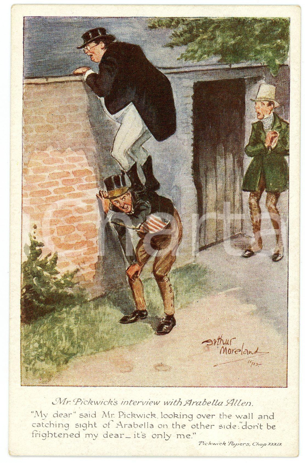 1920 ca Charles DICKENS' PICKWICK PAPERS Artist Arthur MORELAND Postcard FP (2)  Cartolina postale d'epoca, non viaggiata.CONDIZIONI: FAIR (lievi smussature agli angoli)FORMATO: FP    originale e autentica 1