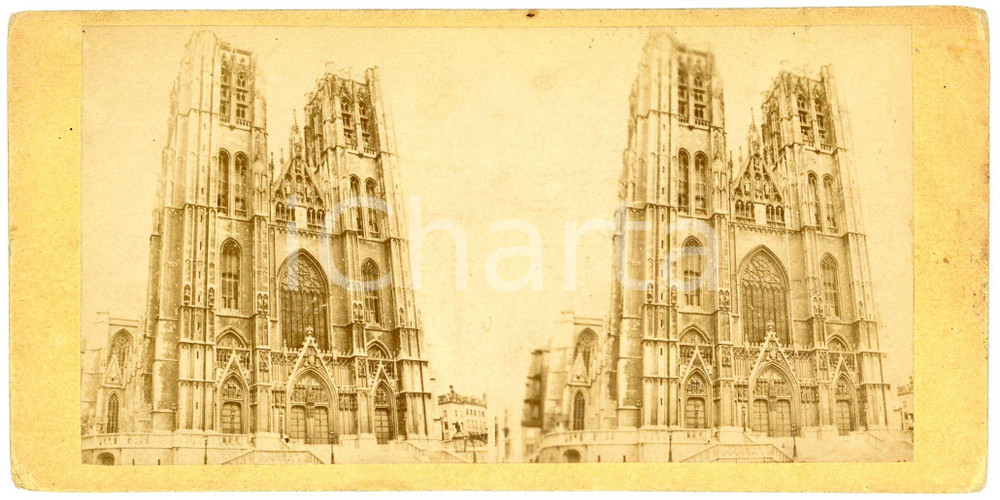 1910 ca BRUXELLES Cathedrale St-Michel et Ste-Gudule  - Vintage Stereoview FRITZ Fotografia stereoscopica d'epoca, su cartoncino.Timbro al verso "Fritz Opticien - Charleroi"FORMATO: 18x9 cmCONDIZIONI: F (piegatura angolare)    originale e autentica 1