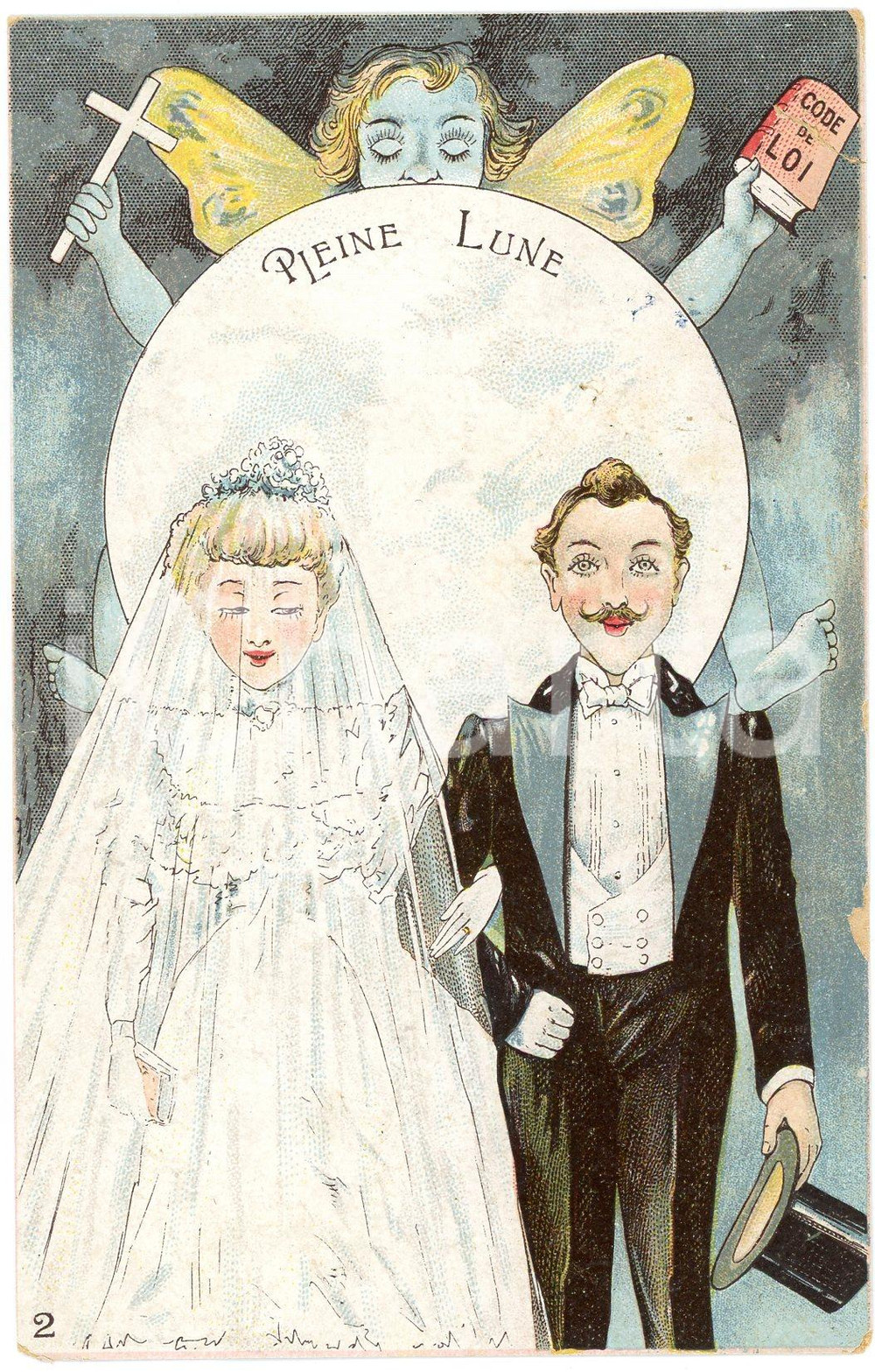 1910 ca COUPLE Pleine lune - Wedding - Moon - Vintage postcard  Cartolina postale d'epoca, viaggiata.CONDIZIONI: POOR (piccoli strappi al lato destro e abrasione)FORMATO: FP    originale e autentica 1