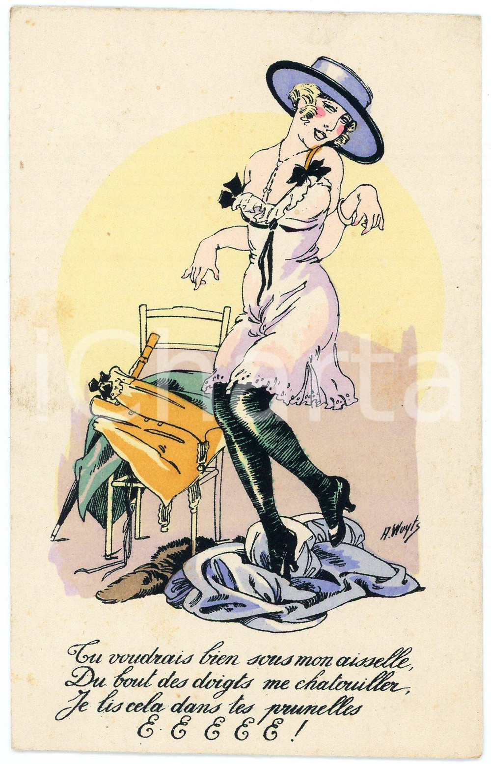 1920 ca Artist A. WUYTS - Fantaisies Parisiennes - E - Vintage EROTIC Postcard  Cartolina postale d'epoca, non viaggiata.CONDIZIONI: FAIR (lievi ingiallimenti)FORMATO: FP    originale e autentica 1