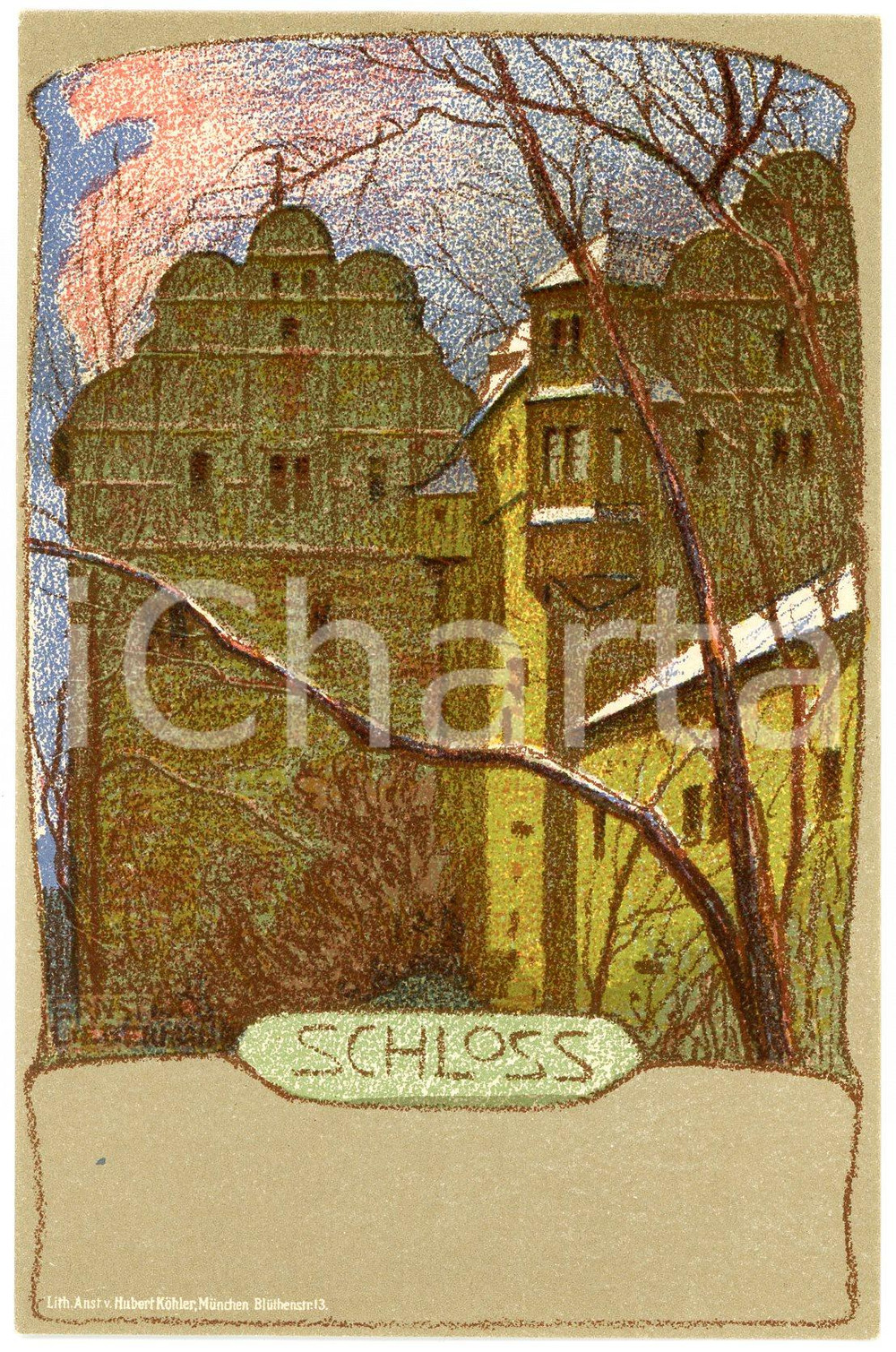 1900 ca ART NOUVEAU GERMANY Artist Ernst LIEBERMANN - Schloss - Postcard  Cartolina postale d'epoca, non viaggiata.CONDIZIONI: G FORMATO: FP    originale e autentica 1