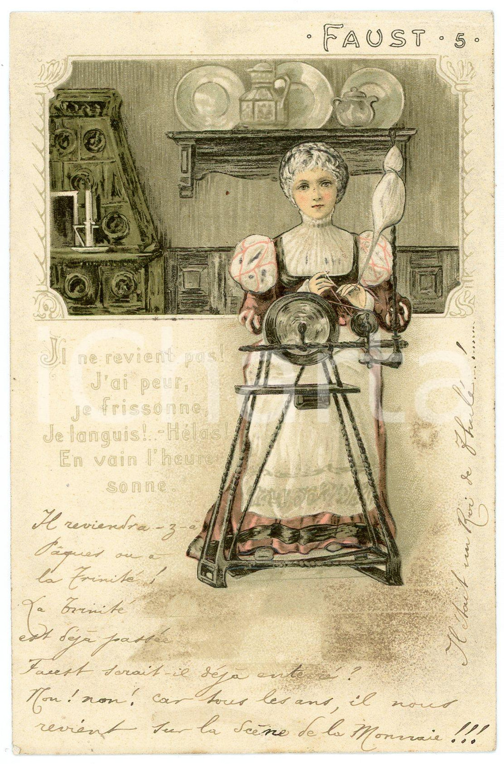 1902 OPERA "Faust" "Il ne revient pas" - Embossed postcard n. 5  Cartolina postale d'epoca, viaggiata. GOOD/buono  Formato: 9x14 cm originale e autentica 1
