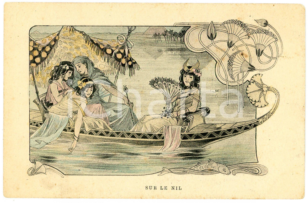 1902 ART NOUVEAU Artist Léopold LELEE - Egypte / Sur le Nil ^Carte postale  Cartolina postale d'epoca, non viaggiata.CONDIZIONI: G FORMATO: FP    originale e autentica 1