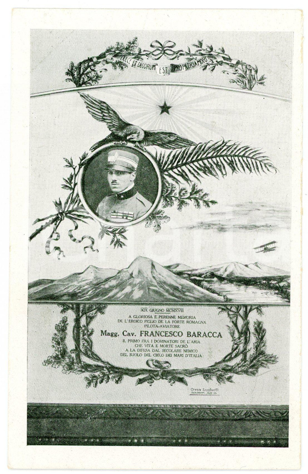1919 Primo Anniversario della morte di Francesco BARACCA Cartolina FP NV  Cartolina postale d'epoca, non viaggiata.CONDIZIONI: FAIR (lieve smussature all'angolo superiore sinistro)FORMATO: FP    originale e autentica 1
