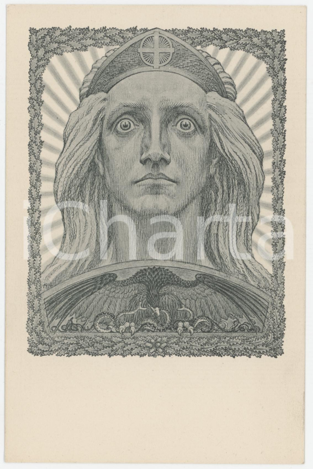 1915 ca Artist FIDUS Hugo HÖPPENER "Germania 1914"  - Old postcard  Cartolina postale d'epoca, non viaggiata. GOOD/buono  Formato: 9x14 cm originale e autentica 1