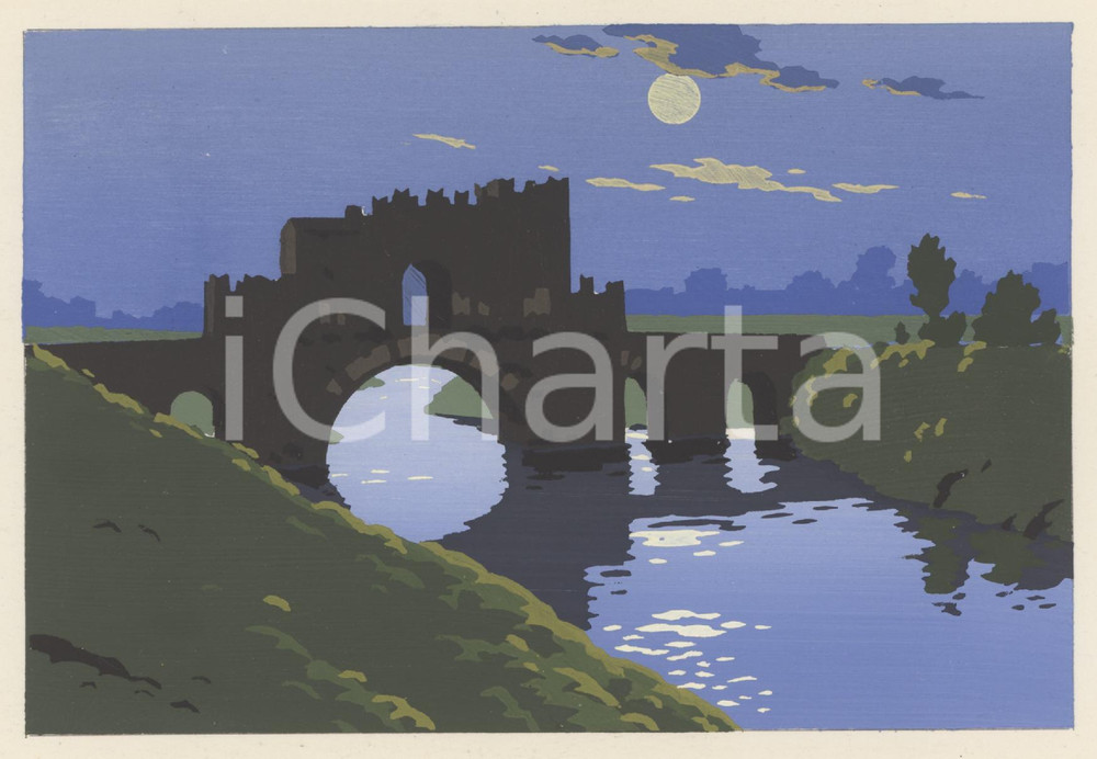 1935 ROMA Ponte nomentano - Ill. Giovanni MESCHINI - Cartolina DIPINTA A MANO FG Cartolina postale d'epoca, dipinta a mano, non viaggiata. SERIE: Ars Nova - Bellezze Italiche, serie IVEDIZIONE: E. Verdesi, Roma FAIR/discreto Residuo di incollatura al verso. Formato: FG originale e autentica 1
