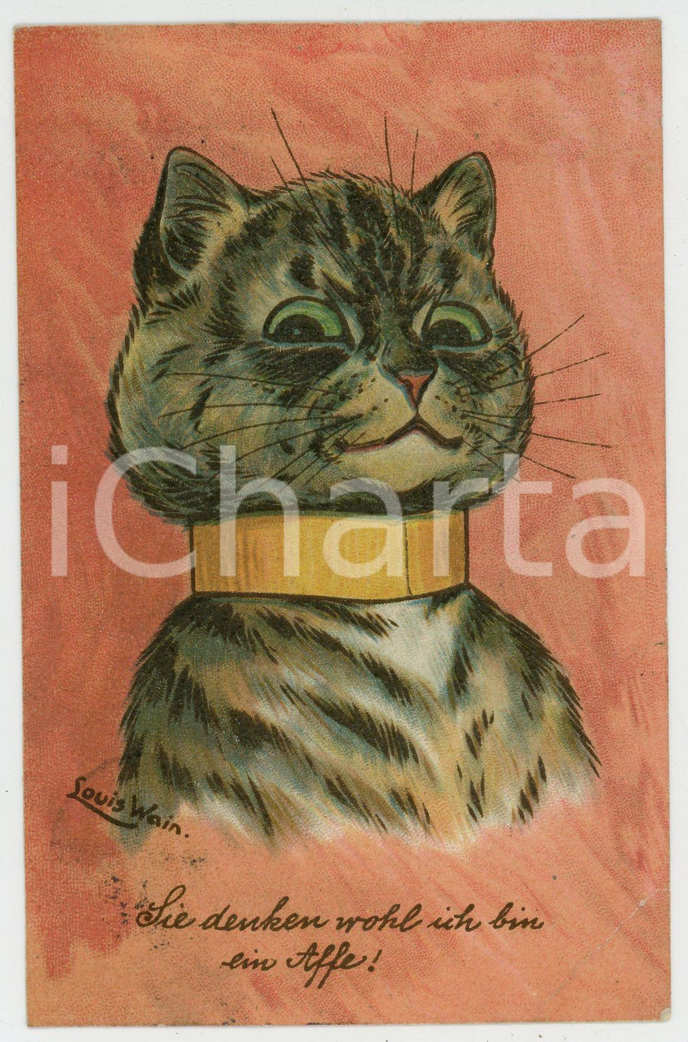 1907 Artist Louis WAIN Cat with collar ANTHROPOMORPHIC Postcard FP NV  Cartolina postale d'epoca, viaggiata.CONDIZIONI: POOR (piegatura all'angolo inferiore destro)FORMATO: FP    originale e autentica 1