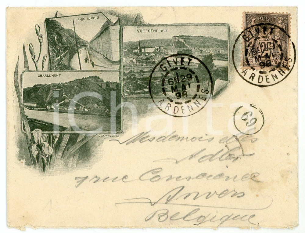 1898 GIVET (ARDENNES) Vue Charlemont - Grand Quartier *Enveloppe ILLUSTREE VIDE  Busta illustrata con vedute di Givet, priva di contenuto. FORMATO: 12x9 cm CONDIZIONI: GOOD    originale e autentica 1