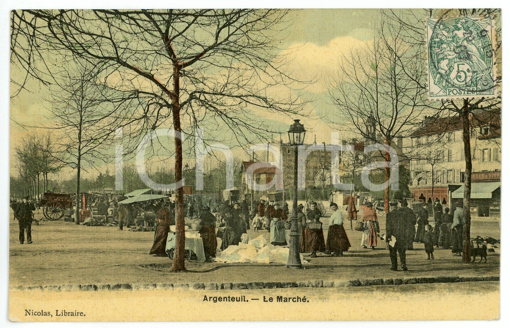 1907 ARGENTEUIL - FRANCE Le marchÃ© - Carte postale FP VG  Cartolina d'epoca, viaggiata. FAIR/discreto Lievi smussature agli angoli Formato: FP originale e autentica 1