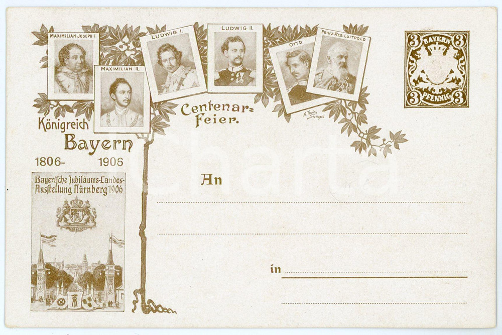 1906 KONIGREICH BAYERN Centenar-feier ILLUSTRATED Embossed Postcard FP NV  Cartolina postale d'epoca, non viaggiata. FAIR/discreto Lievi smussature agli angoli Formato: FP originale e autentica 1