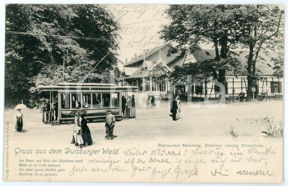 1904 DUISBURGER WALD Restaurant Monning - Besitezer Georg Deuerlein - Postcard  Cartolina postale d'epoca, viaggiata. FAIR/discreto Lievi smussature agli angoli Formato: FP originale e autentica 1