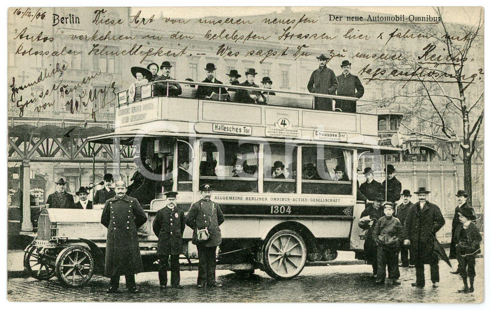 1906 BERLIN Der neue automobil-omnibus - Postcard FP VG  Cartolina postale d'epoca, viaggiata. FAIR/discreto Lievi smussature agli angoli Formato: FP originale e autentica 1
