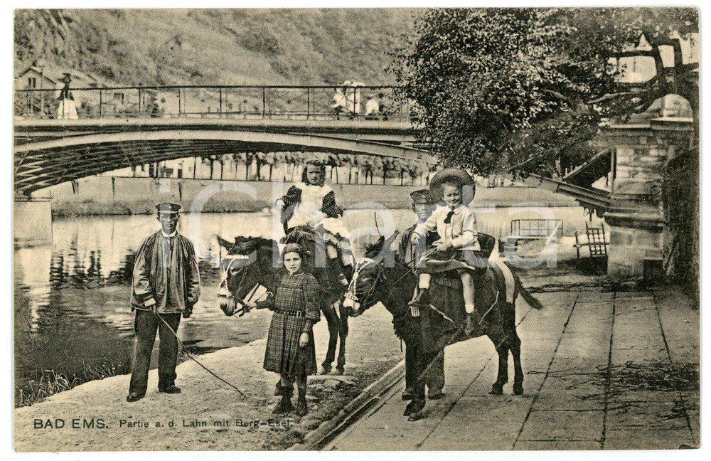 1911 BAD EMS (GERMANY) Partie a.d. Lahn mit Berg-Esel - ANIMATED Postcard  Cartolina postale d'epoca, viaggiata.CONDIZIONI: G FORMATO: FP    originale e autentica 1
