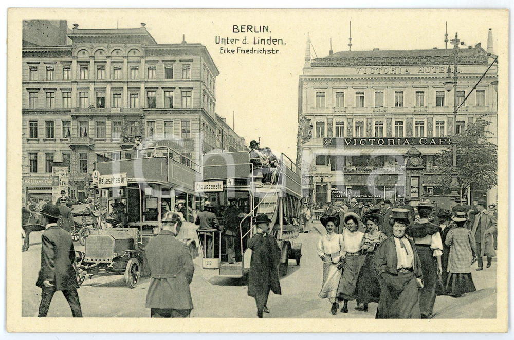 1920 ca BERLIN Unter den Linden - Ecke Friedrichstr. - Photomontage - Postcard  Cartolina postale d'epoca, non viaggiata.CONDIZIONI: GOODFORMATO: FP    originale e autentica 1