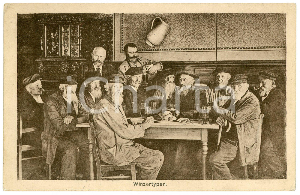 1910 ca DEIDESHEIM (DEUTSCHLAND) Winzergenossenschaft - Winzertypen - Postcard  Cartolina postale d'epoca, viaggiata. FAIR/discreto Lievi smussature agli angoli Formato: FP originale e autentica 1